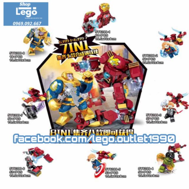 Xếp hình Thanos đại chiến Iron man Thor Hulk Ant-Man Hawkeye Captain Marvel Lego Minifigures Sy6399