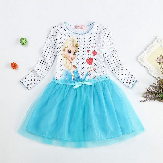 Đầm Cotton In HoạT HìNh Elsa Anna Cho Bé GáI