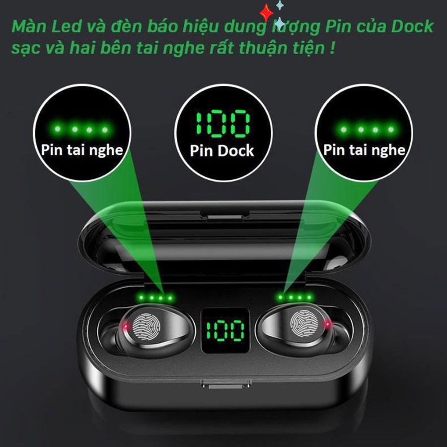 Tai Nghe Bluetooth F9  Không Dây TWS Cảm Ứng Chạm Khử Tiếng Ồn Dùng Chơi Game, Nghe Nhạc -F9 - Nhuvubfbll5684