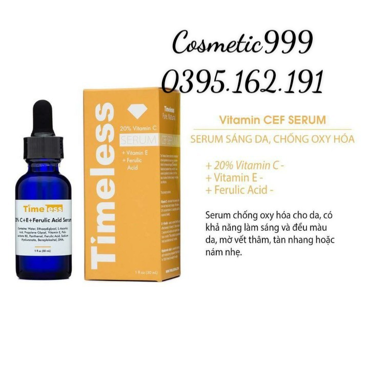 Auth 100% serum dưỡng trắng timeless 20% vitamin c + ferulic acid serum hàng usa -cosmetic999