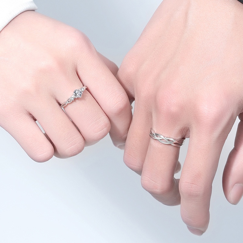 Set 2 Nhẫn Đính Hôn Bạc Đính Đá Lấp Lánh Dành Cho Cặp Đôi