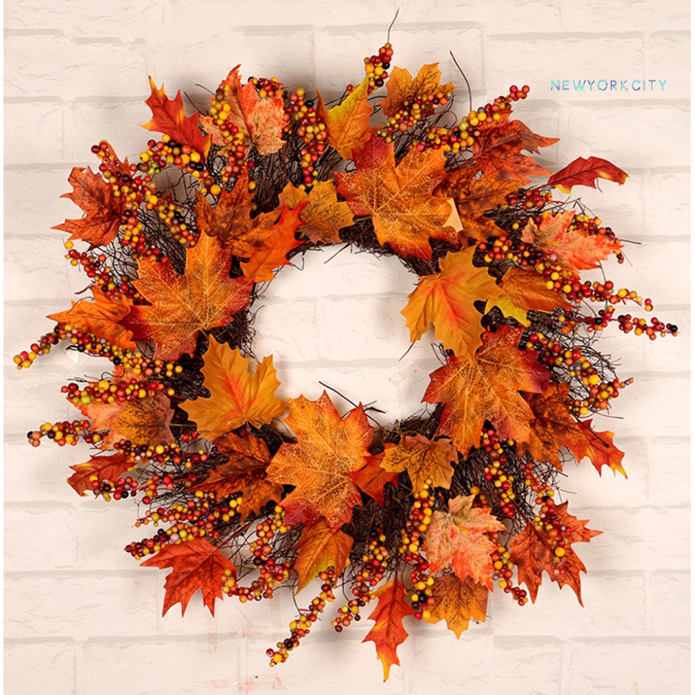 Vòng hoa lá phong nhân tạo treo trang trí Giáng Sinh