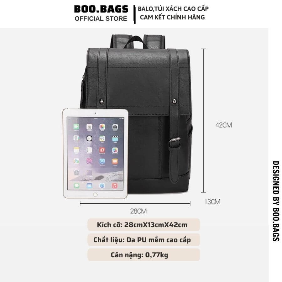 Balo Laptop, Balo Da Nam Cao Cấp Nắp Gập Khuy Bấm Chống Nước Phong Cách Hàn Quốc Boobags Boo-002