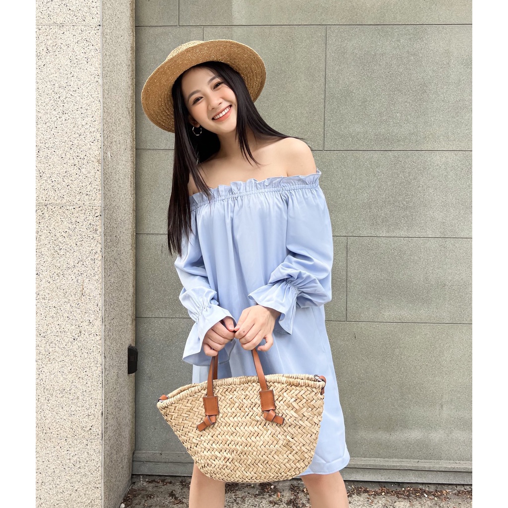 YU CHERRY | Đầm trễ vai phom suông, tay phồng, thun cổ tay, Minnie Off Shoulder Dress YD148