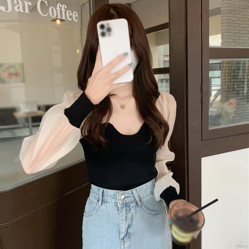 Áo tay dài cổ vuông dáng ôm phong cách hàn quốc thời trang cho nữ
