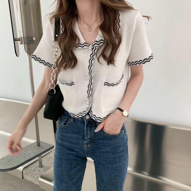 Áo cardigan IELGY dệt kim mỏng tay ngắn dáng rộng thời trang Hàn Quốc dành cho nữ