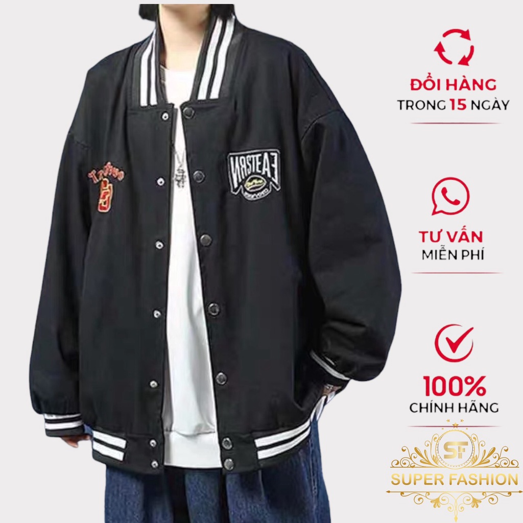 Áo khoác dù nam nữ kiểu bomber Áo dù 2 lớp có viền cổ phối họa tiết chữ thời trang Super Fashion