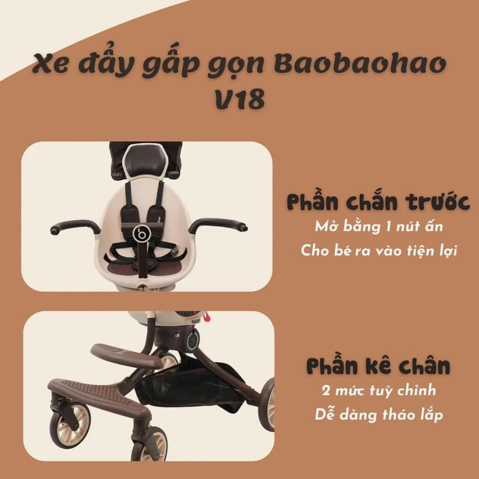 Xe Đẩy V18 Baobaohao Cho Bé Du Lịch Gấp Gọn 2 Chiều