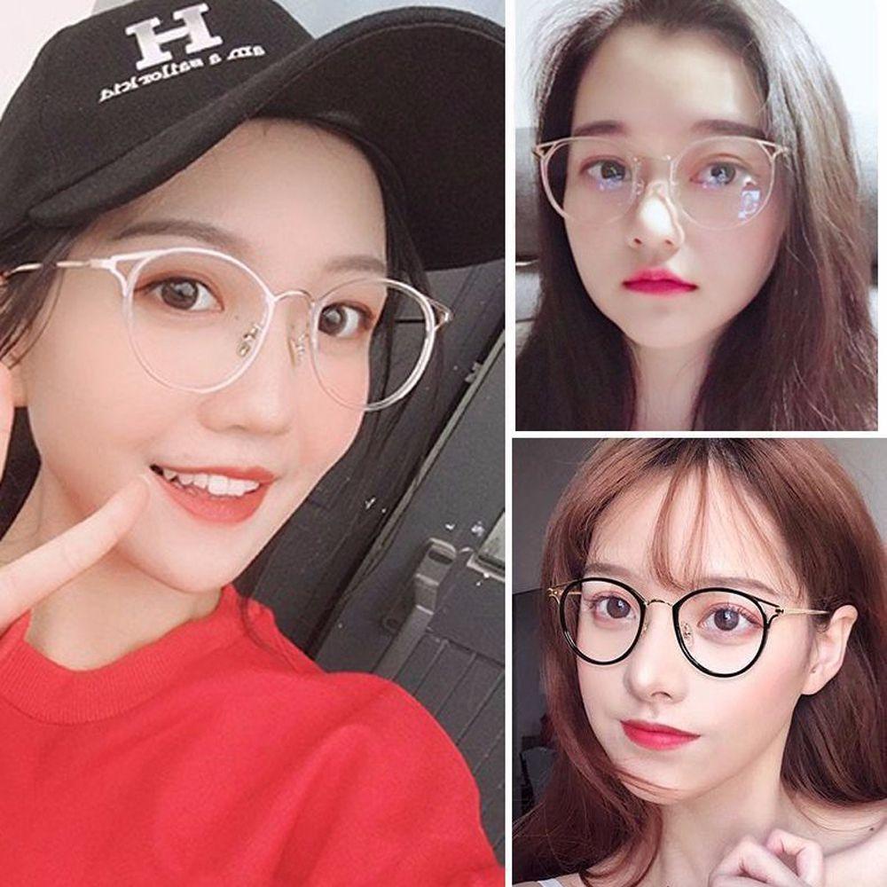 Mắt Kính Gọng Kim Loại Trong Suốt Bảo Vệ Mắt Chống Tia Sáng Xanh Phong Cách Retro Cho Nữ