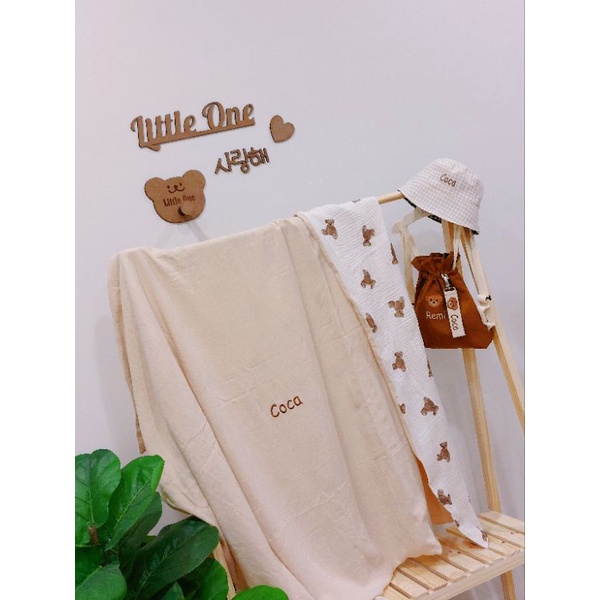 Chăn 2 lớp thêu tên cho bé kích thước 100x135
