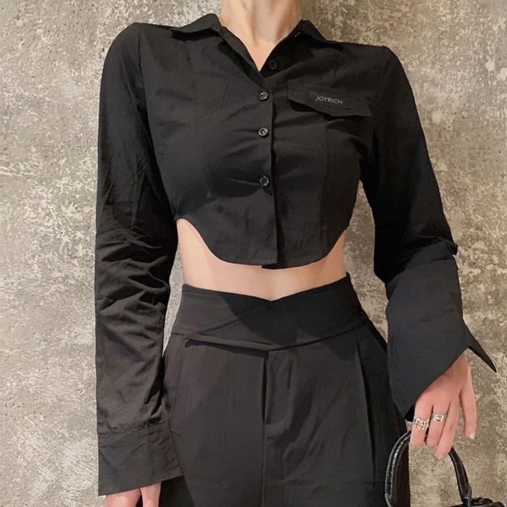 Áo Sơ Mi Croptop Joyrich Màu Đen Dáng Khoét Eo Nary Closet 2022