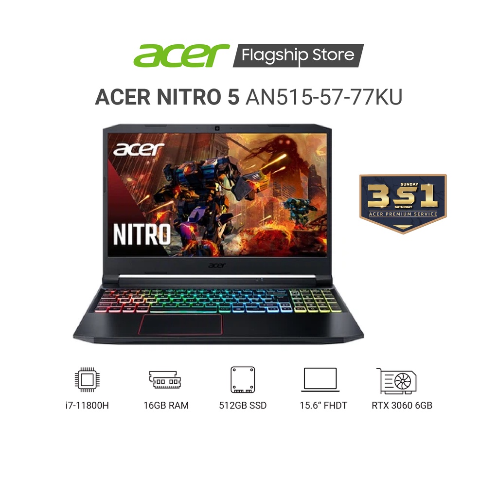 [ELGAME10 giảm 10% tối đa 2TR] Laptop Acer Gaming Nitro 5 AN515-57-77KU i7-11800H | 16GB | 512GB | RTX3060 6GB |15.6 QHD