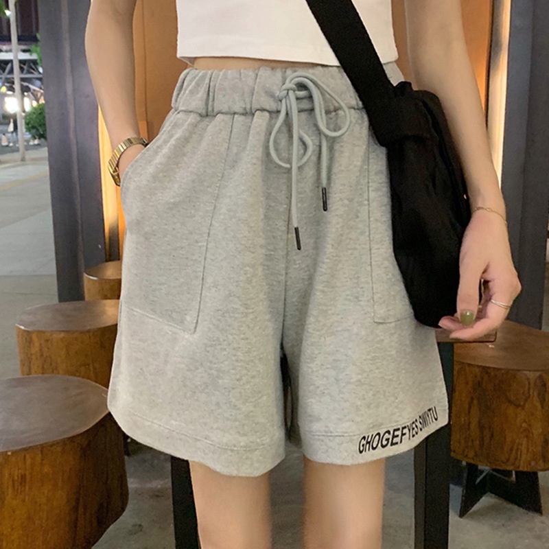 Quần Short Cotton Lưng Cao Có Túi Phối Dây Rút Cá Tính Cho Nữ