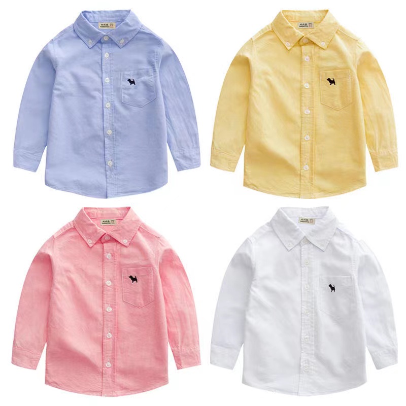 Áo sơ mi vải cotton tay dài màu trơn đáng yêu thời trang xuân thu cho bé trai