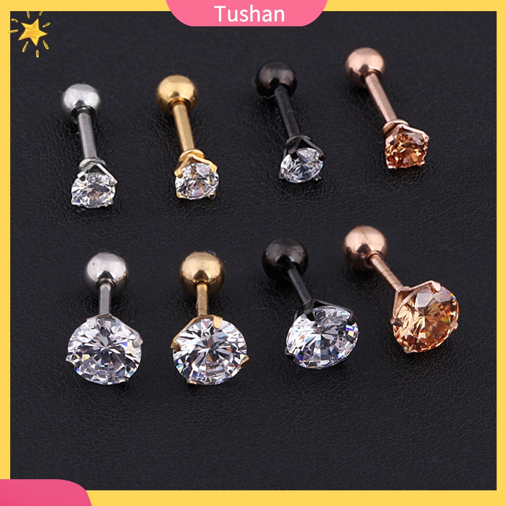Bông tai đinh tán bằng thép titan đính zirconia cho unisex