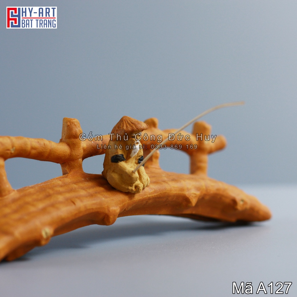 Tiểu cảnh hồ cá, trang trí bể cá cảnh, mô hình gốm cây cầu tre mini trang trí hòn non bộ chậu cây bonsai