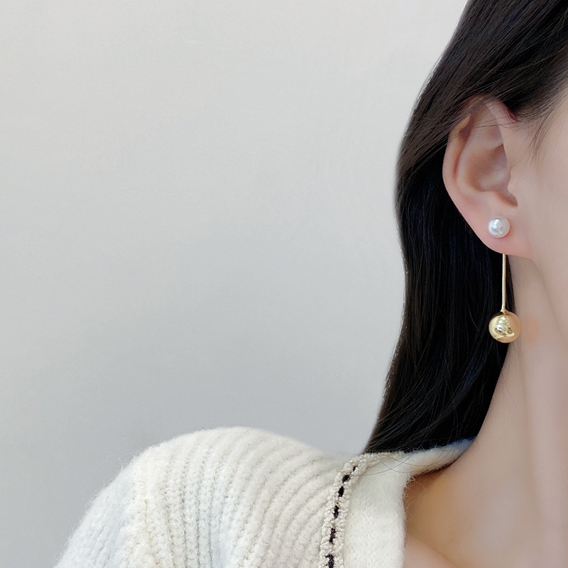 Bông Tai Một Phong Cách Retro Pháp Đính Ngọc Trai Kim Loại Đơn Giản Độc Đáo