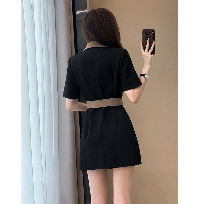 2022 summer new women's French style dress women's summer senior designer single-breasted suit dress