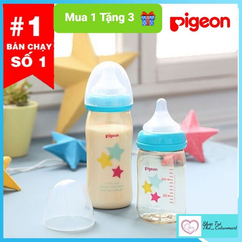 (Tặng Kèm 1 Núm Ti Tổngng 2 Núm) Bình sữa Pigeon cổ rộng PPSU PLUS dung tích 160ml/240ml chất liêu PPSU an toàn cho bé