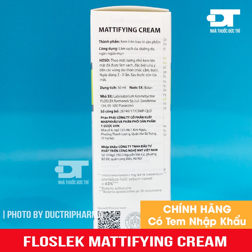 Kem kiểm soát dầu và điều tiết nhờn Floslek Anti Acne Mattifying Cream 50ml