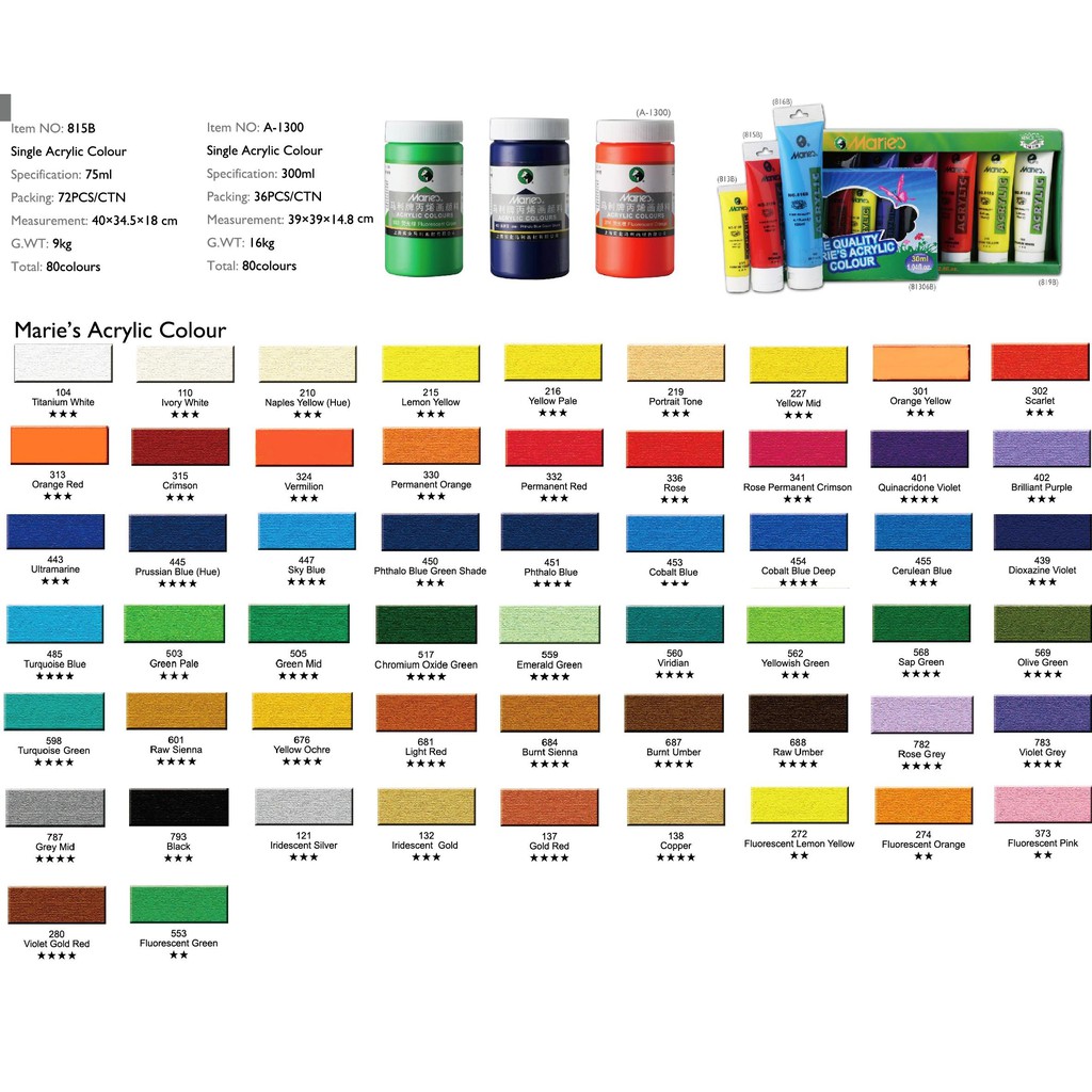 [ TÂM TÂM ]-Màu acrylic Maries, Màu Acrylic Maries vẽ mọi chất liệu 300ml (phần 1/2)-