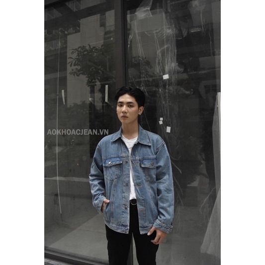 Áo Khoác Jean bò nam unisex Xanh Vintage Rêu Hàn quốc dành cho nam nữ , áo có 6 túi có túi trong