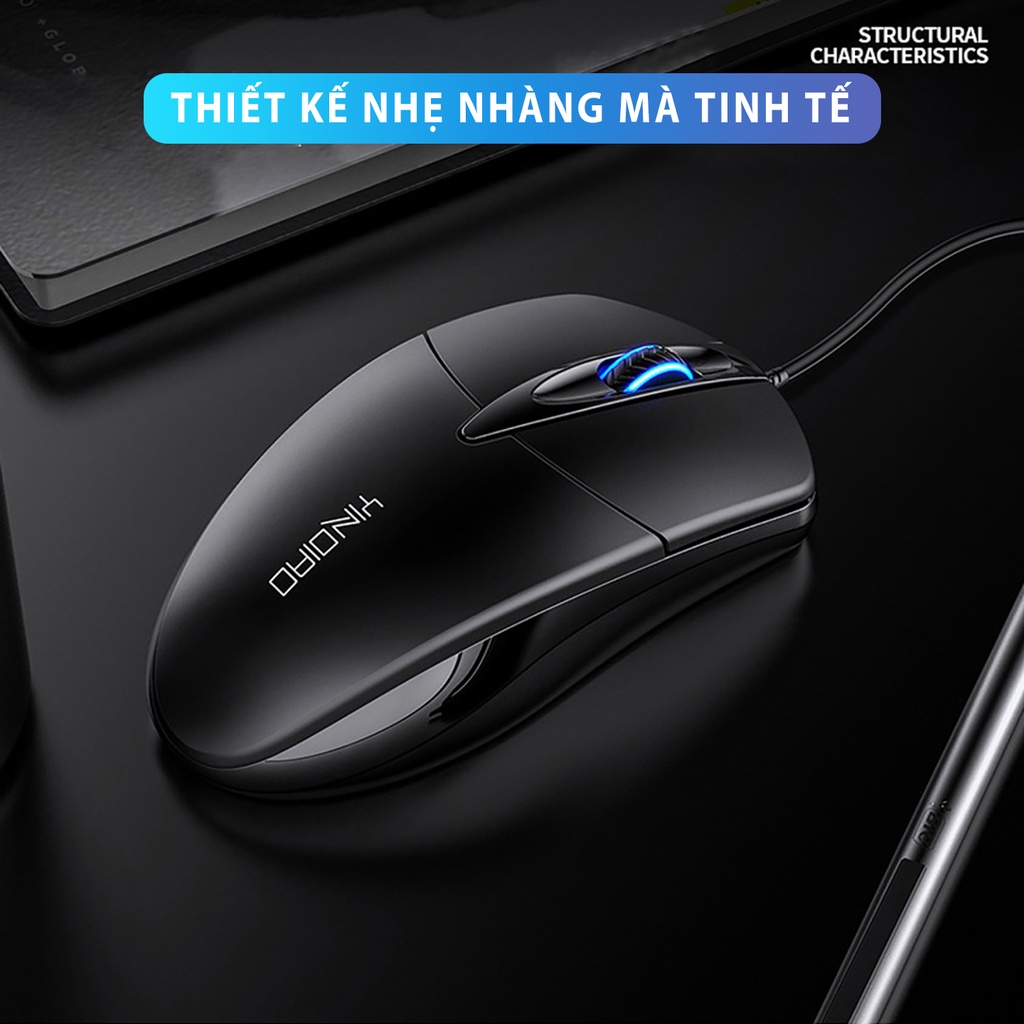 Chuột máy tính có dây văn phòng gaming YINDIAO G2 tắt âm chống ồn silent công thái học đèn led RGB 7 màu - Chính Hãng