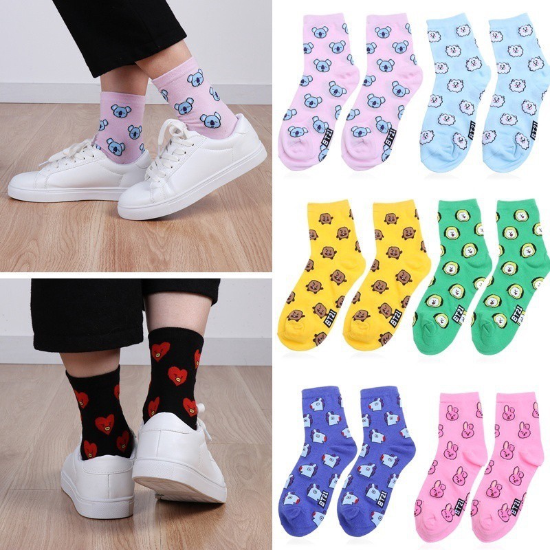 Vớ Cotton Cổ Cao In Hình Các Nhân Vật Bt21 Của Bts