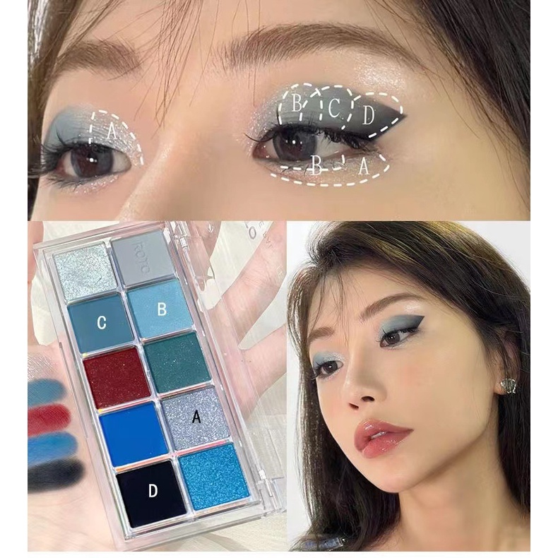 Bảng Phấn Mắt 10 Màu Ánh Ngọc Trai Xanh Dương / Xám / Xanh Dương Độc Đáo Mờ / Matte