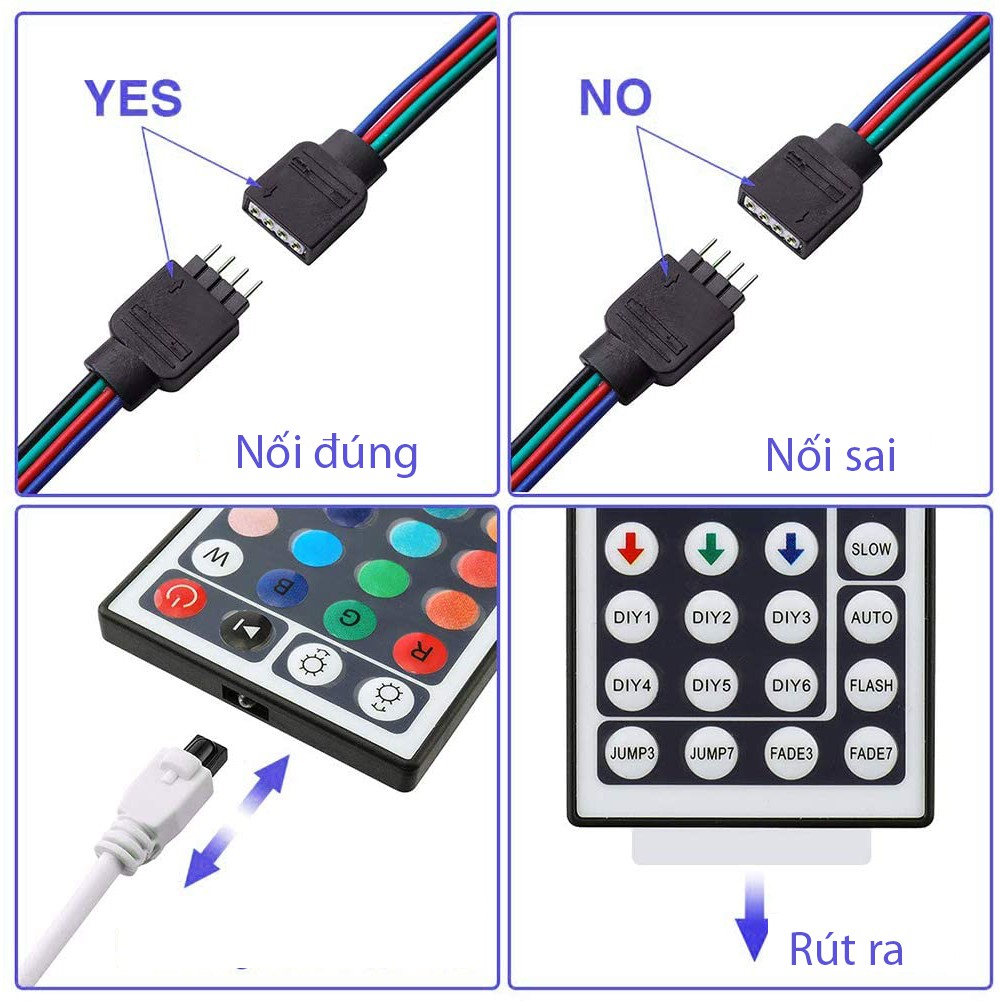 Combo đèn trang trí đèn led tiktok 5M,10M,15M + điều khiển từ xa 44 phím + bộ nguôn 12v,  đèn led dây RGB mix nhiều màu