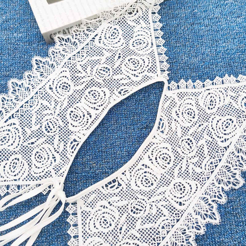 Khăn Choàng Cổ Giả Sợi Sữa Thêu Hoa Hồng Rỗng Buộc Dây Có Thể Tháo Rời Cho Nữ