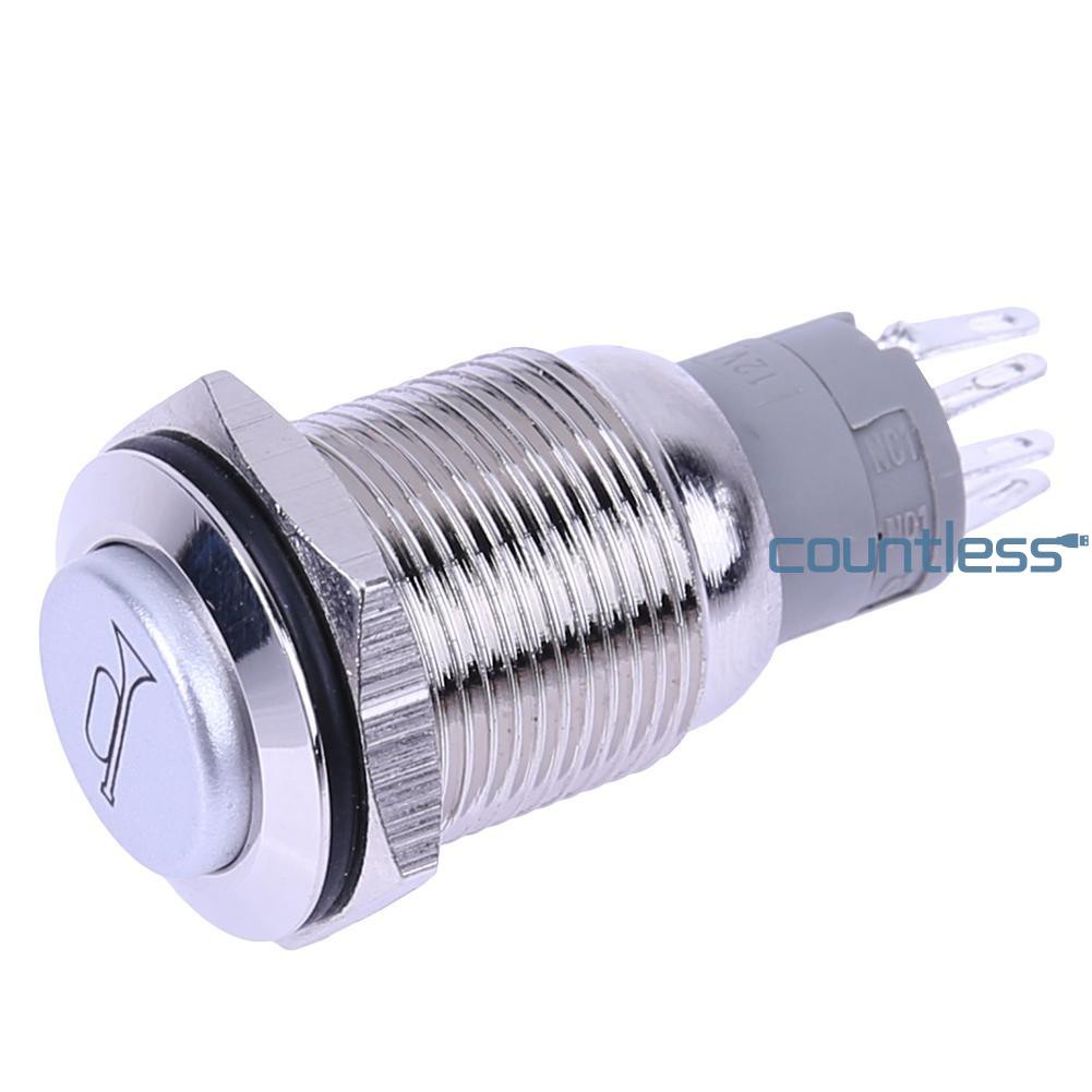 Nút Bấm Còi Xe Hơi / Tàu Thuyền Bằng Kim Loại 16mm 12v Có Đèn Led Đỏ