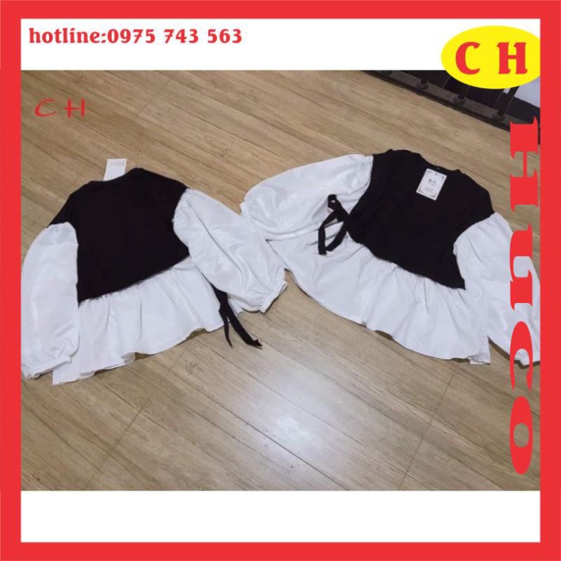 (Chuẩn) ảnh thật : áo babydoll cột nơ eo phối màu điệu đà - áo thun dài tay phối sơ mi buộc nơ điệu đà ,freesize giá rẻ