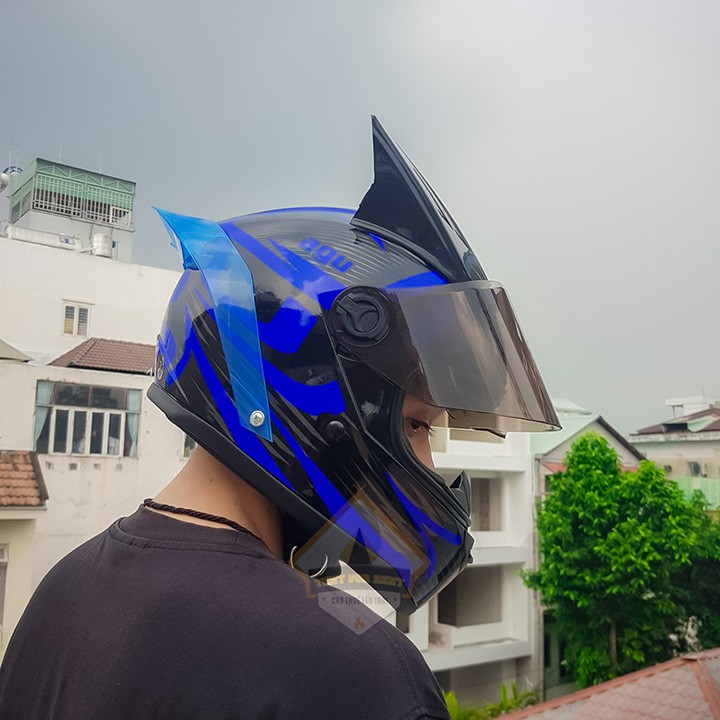 MŨ fullface AGU RACING ENERGY XANH NƯỚC + Đuôi gió AGV và sừng rồng + TÚI ĐỰNG MŨ hàng chính hãng CLC