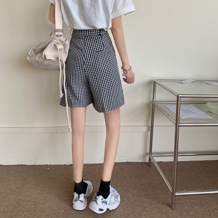 Quần Short Nữ Lưng Cao Sọc Ca Rô Xinh Xắn