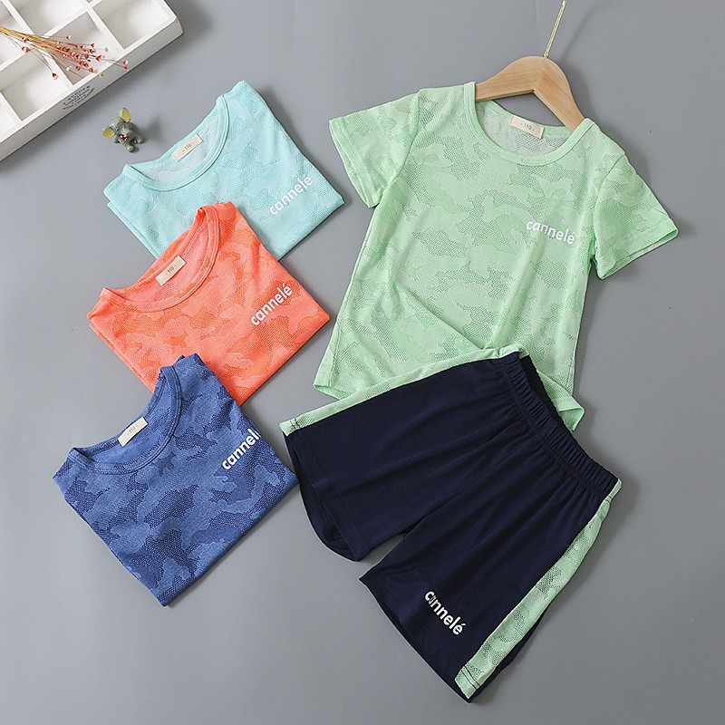 Children's Speed Dry Clothes Set Boys And Female Baby Short Sleeve Shorts Thin Section Two-Piece Mesh T-Shirt Summer New