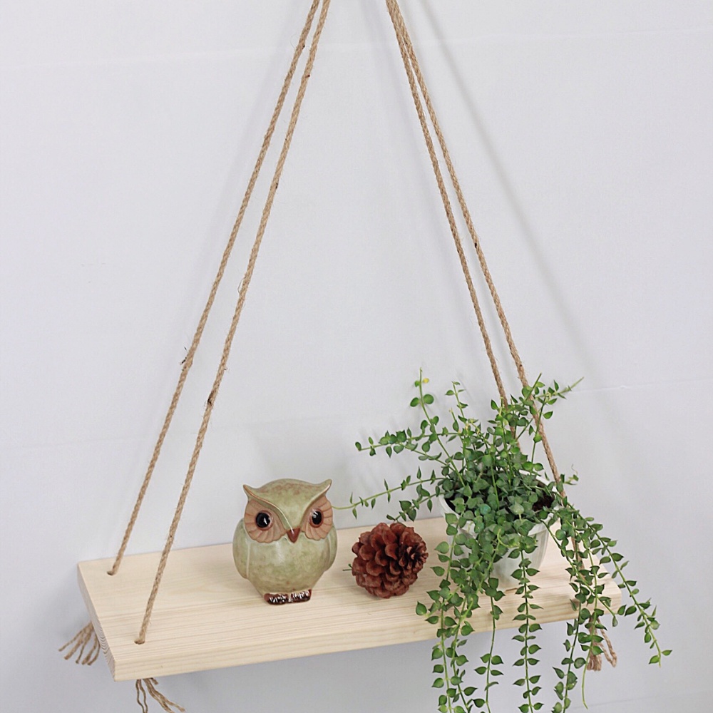 Kệ gỗ trang trí dây thừng treo tường phòng khách ban công 1 thanh