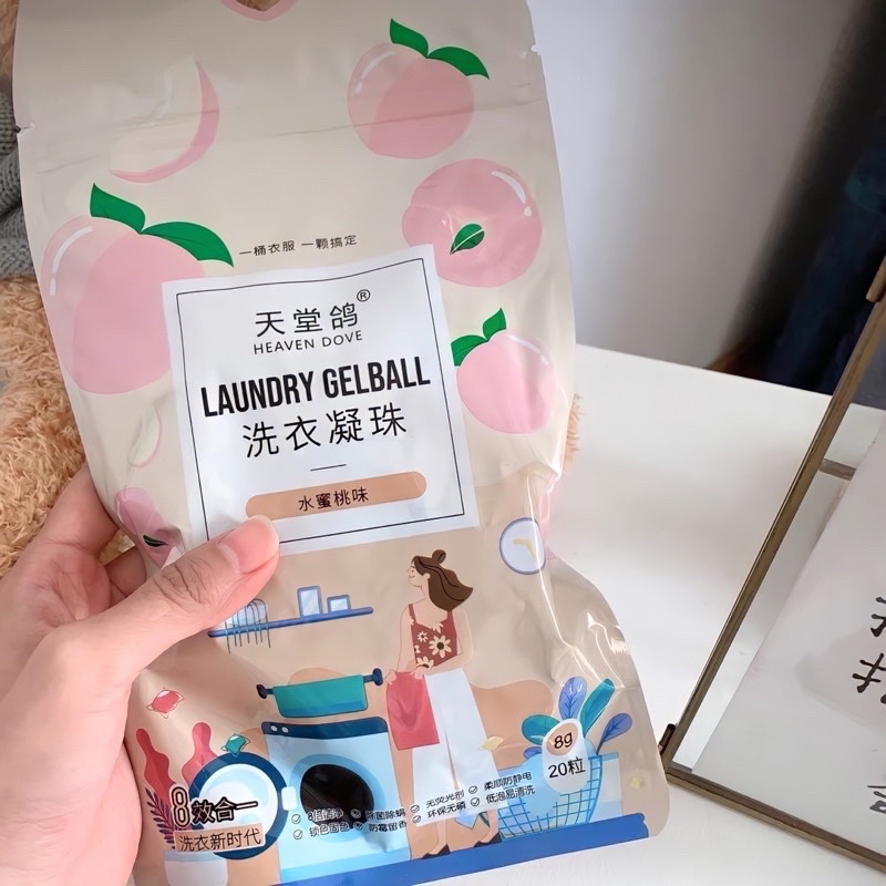 Viên Giặt Xả Hương Đào Tươi Mát Giữ Màu Làm Mềm Quần Áo Lưu Hương Lâu Gói 20 Viên