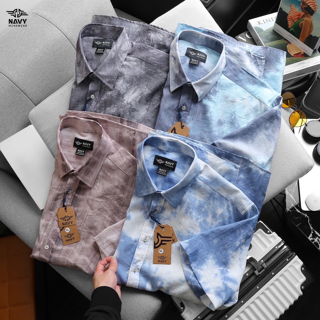 BIGSIZE NAM 80-140KG ÁO SƠ MI NGẮN LOANG MÀU SN013 2BIG NAVY STAR