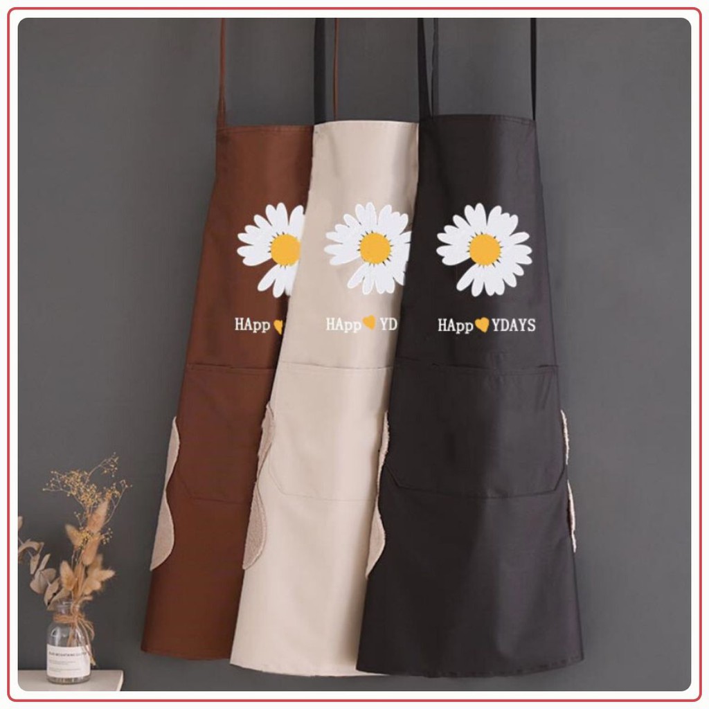 Tạp dề hoa cúc có túi đựng và lau tay - phong cách Hàn Quốc