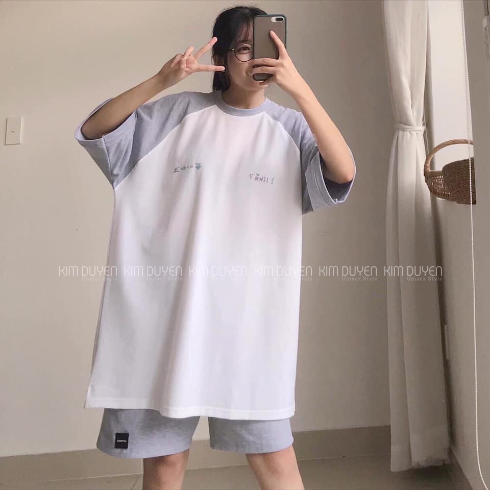Set Bộ Áo Thun Kèm Quần Áo Thun Tay Phối Lỡ Form Rộng Unisex 38-65kg Nam Nữ