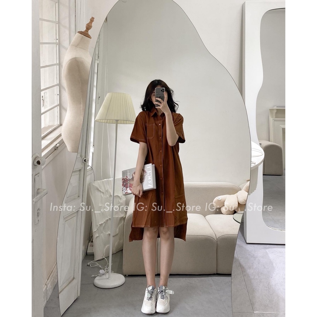 Váy sơ mi thô túi ngực trơn V652 SUSTORE