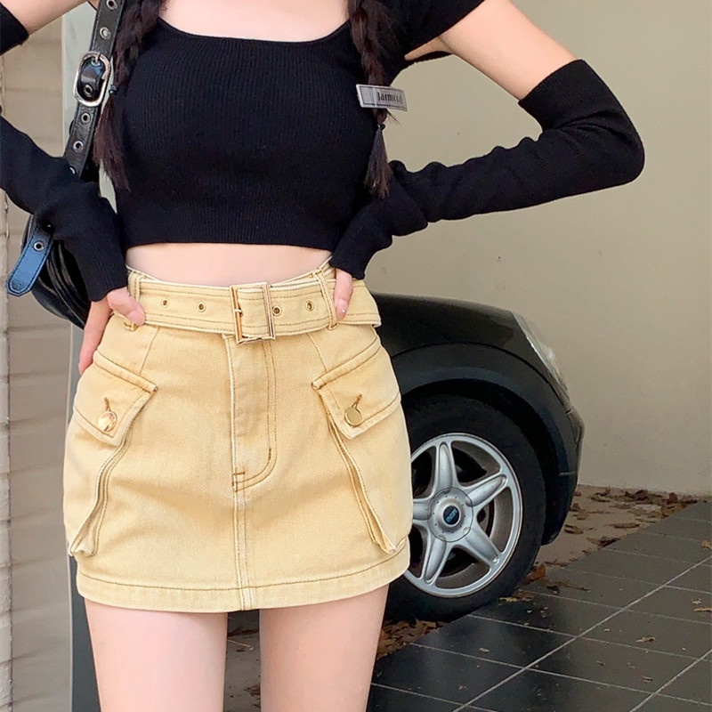 Chân Váy Denim Lưng Cao Dáng Chữ a Thời Trang Mùa Hè Quyến Rũ Cho Nữ