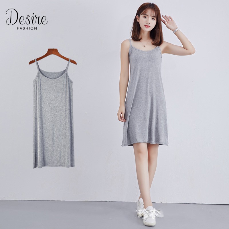 Đầm hai dây - Váy hai dây mặc lót thun modal (Gỗ sồi) dáng suông cổ thuyền Desire VNN-0044N | BigBuy360 - bigbuy360.vn