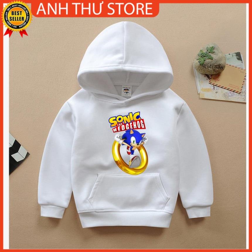 Áo Sonic ao hoodie in hình phim hoạt hình sonic nhím xanh tốc độ cực chất màu trắng cho bé trai bé gái SALE 85%