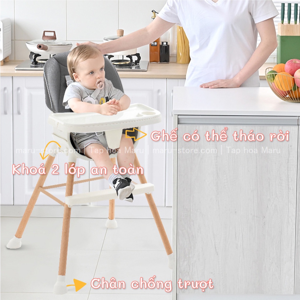 Ghế ăn dặm chân gỗ sồi đa năng nhiều tiện ích | OEM