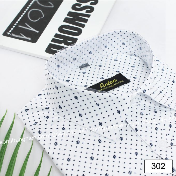Áo Sơ Mi Nam Công Sở Trung Niên Thương Hiệu Anton Màu Trắng Họa Tiết Nhí Vải Cotton- X302