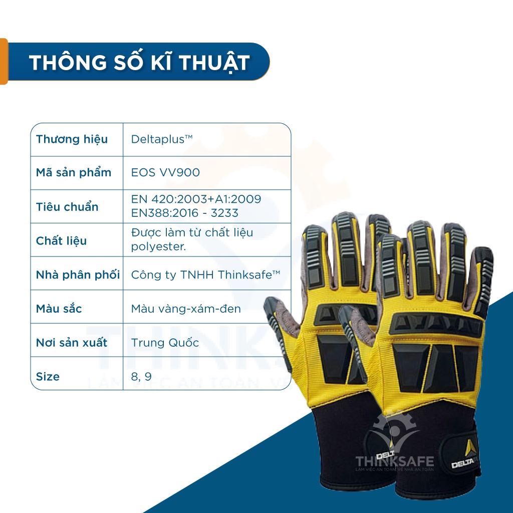Găng tay bảo hộ Delta Plus EOS VV900 chống rung, chống va đập máy móc, găng chống dập ngón - THINKSAFE