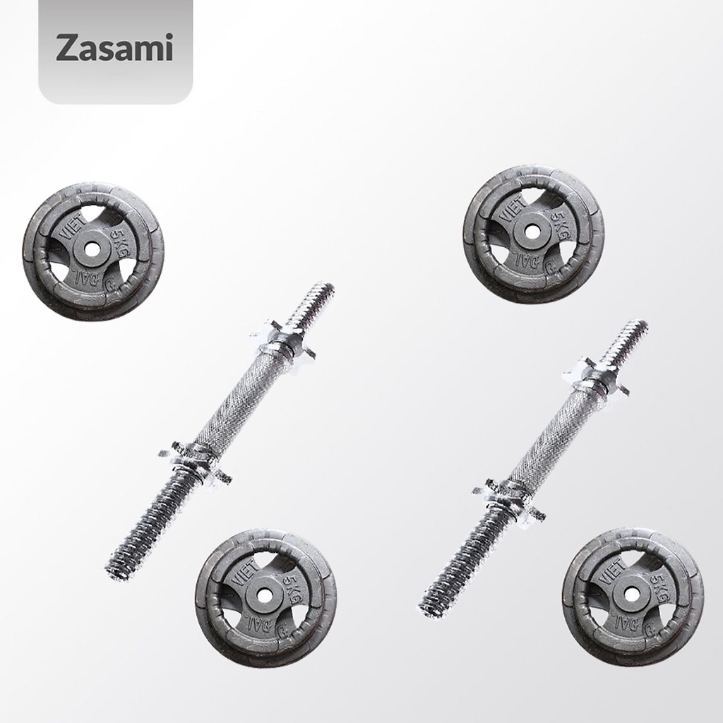 Bộ 2 Đòn Tạ Tay chính hãng Zasami - 20kg Tạ ( 4 đĩa 5kg )