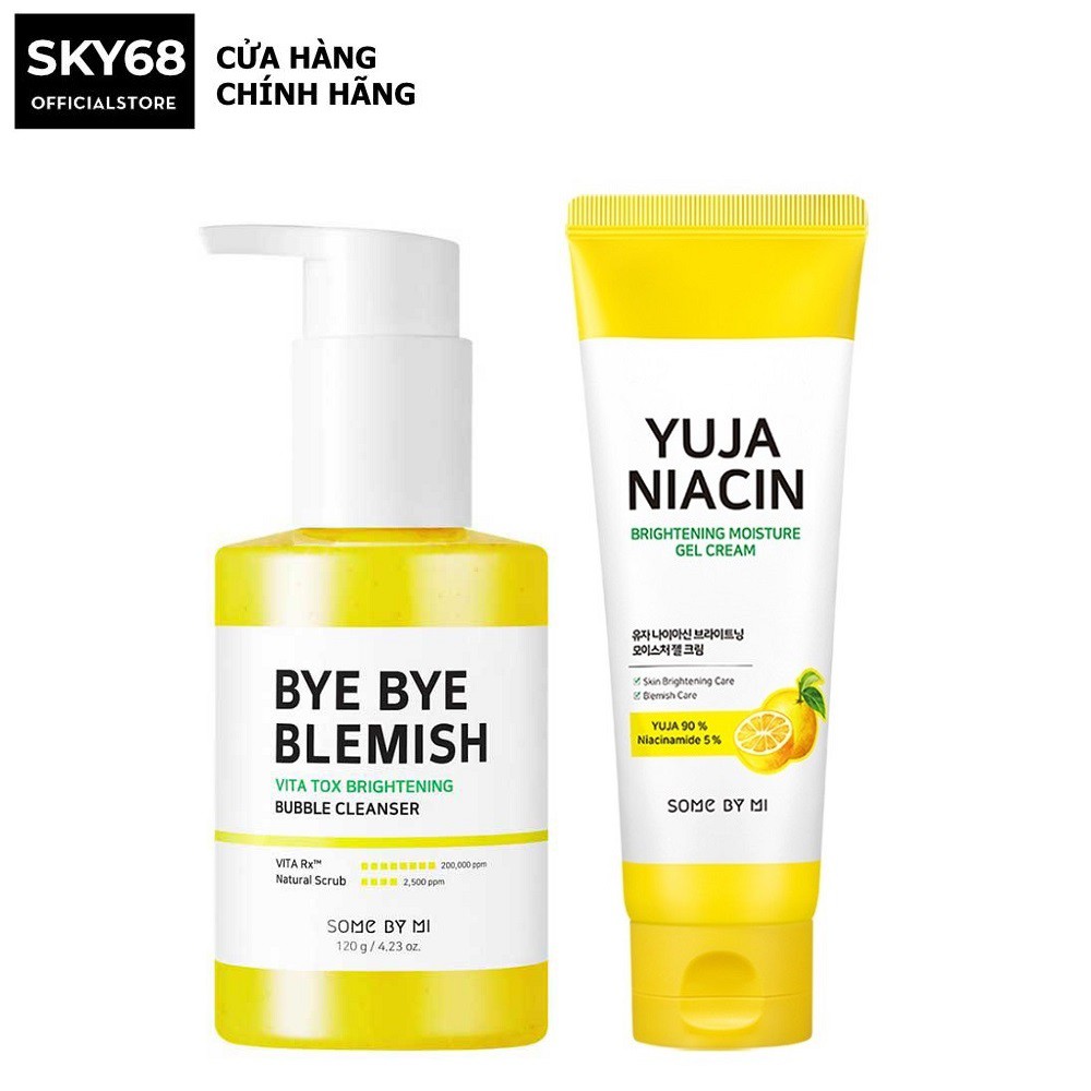 Combo 2 Sản Phẩm Làm Sạch Sâu, Dưỡng Ẩm, Giảm Nám, Trắng Da Some By Mi YUJA (Gel Rửa Mặt Bye Bye YUJA 120g + Kem 100ml)